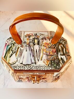 ANTON PIECK Vintage-Inspired Floral Print Women’s Handbag with Amber Handle 70’s